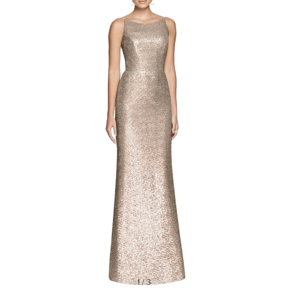 DESSY COLLECTION Bateau Neck Sequin Champagne Gown - Size 8 - Picture 7 of 7